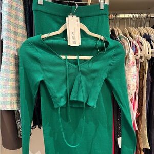 Zara Green Ribbed Knit Top and Skirt Set